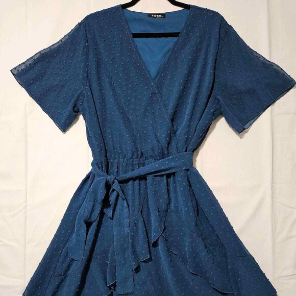 BTFBM - Blue Wrap Dress with Belt - Picture 1 of 4